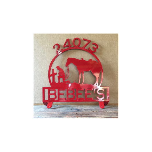 Mail Box Topper with Praying Cowboy and Horse with Personalized Text Box (Z28)