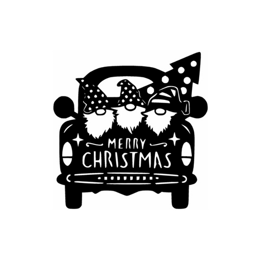 Charming Gnomes in a Pickup Truck - Merry Christmas Decor | Rusty Rooster Metal (U31)