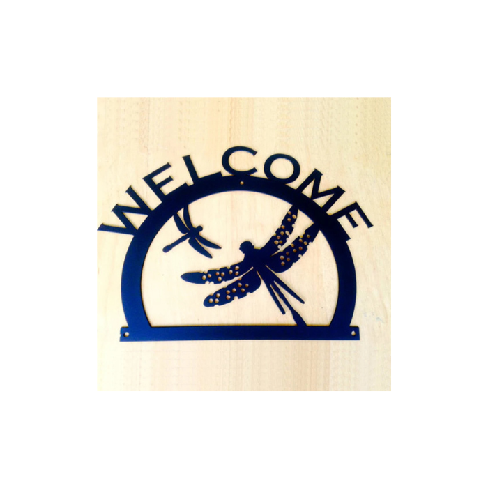 Welcome Sign with Dragonfly Metal Wall Art (I)