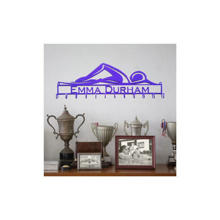 Personalized Swimming Lover’s Sign & Medal Rack (D14)