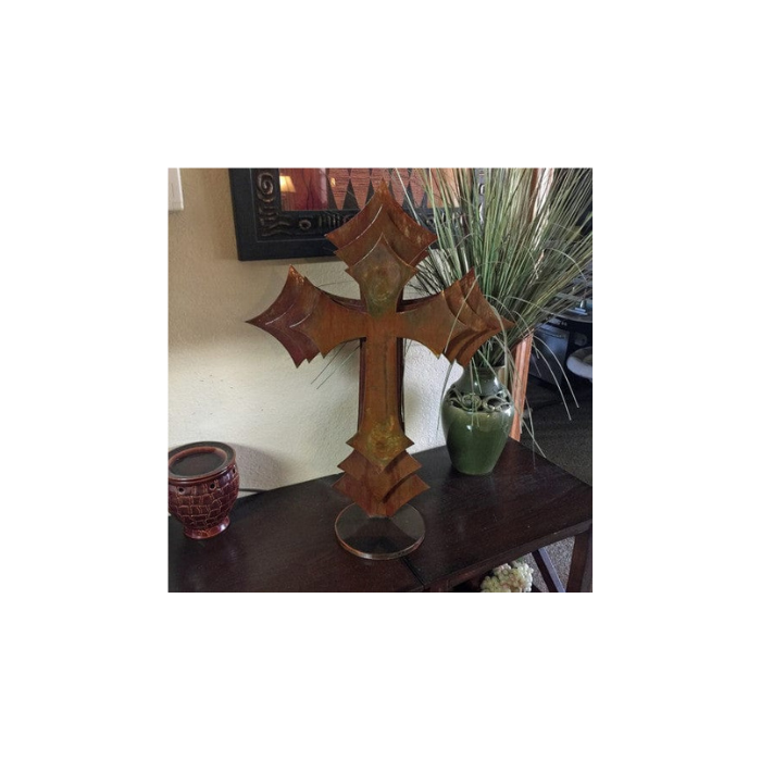 Beautiful 3 Layer Cross on a Base by Rusty Rooster Metal (R28)