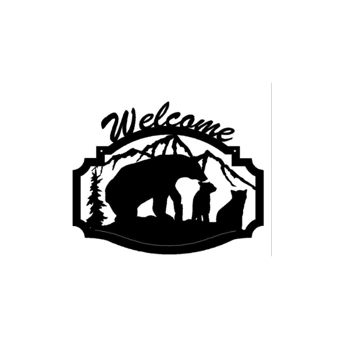 Bear with Cubs Welcome Sign (B32)