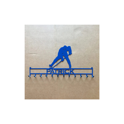 Metal Art Hockey Player Medal Rack with Custom Text (P18)