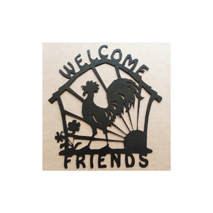 Metal Welcome Friends Sign with Rooster (D4)