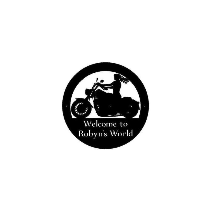 Lady Motorcycle Rider witrh custom text (U8)