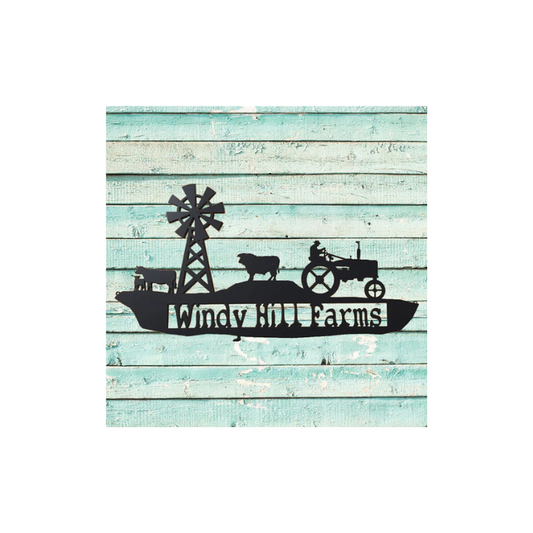 Farm Scene with Tractor and Cows Metal Sign with Custom Text Field (H0)