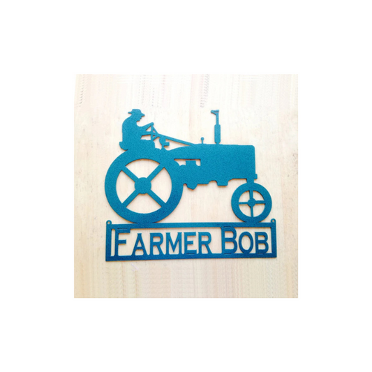 Man on Tractor Custom Name Metal Wall Art (H15)