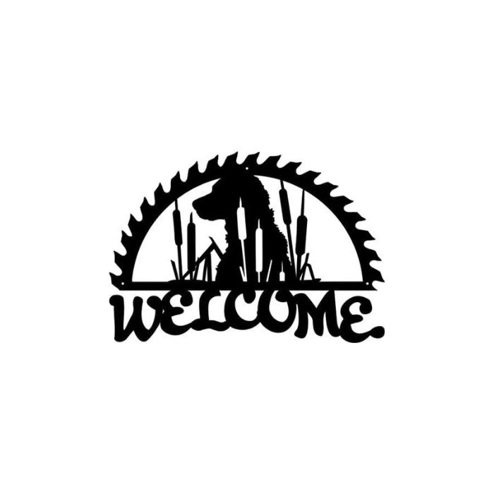 Metal Welcome Sign Lab with Cattails (B67)