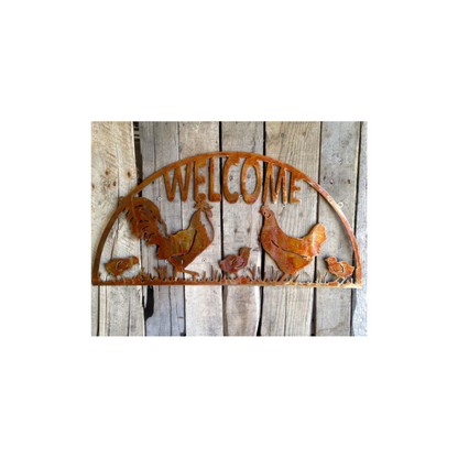 Welcome Sign with Rooster, Hen and Chicks (X30)