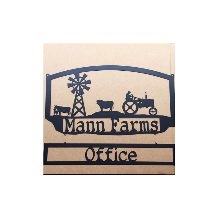 Custom Metal Farm Sign with Cow and Tractor (E12)