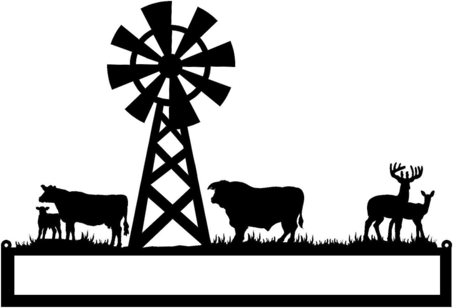 Metal Art Windmill with Cows and Deer Custom Text sign (G12)