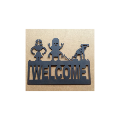 Welcome Sign with Robot Family and Dog (Q8)