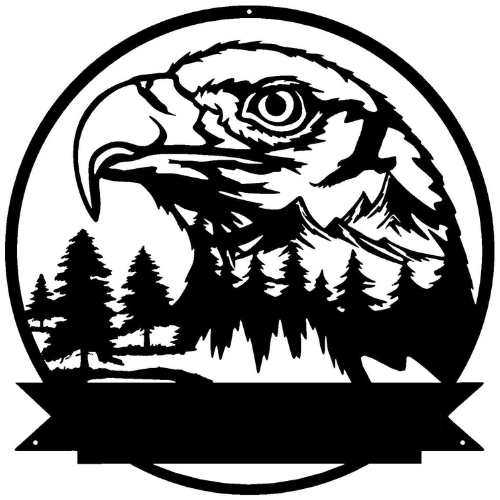 Rusty Rooster Fabrication & Design metal Sign Eagle scene with trees and mountains (U38)