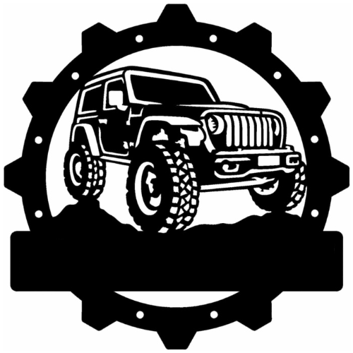 Rusty Rooster Fabrication & Design Physical product Personalized Jeep silholetee in a gear design (U36)